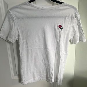 White Short Sleeve Tee with Rose Graphic Size S